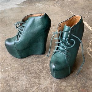 Forest green Jeffrey Campbell lace up wedge heels